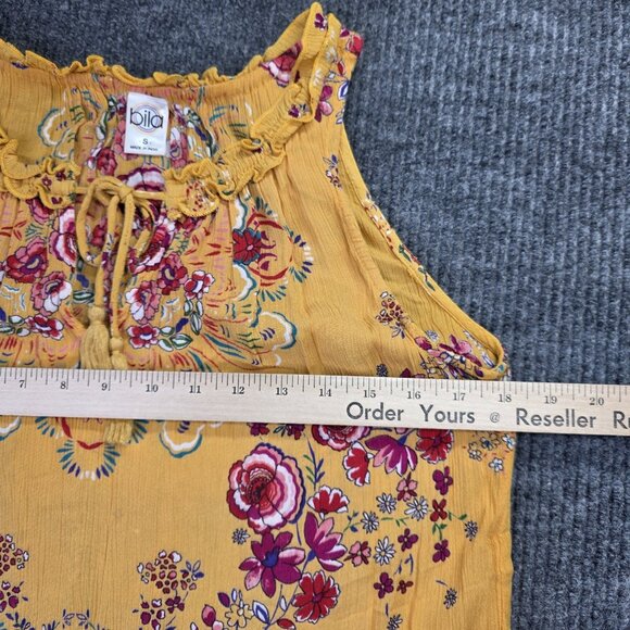 Boho Floral Sleeveless Top Womens Small Yellow Peasant Ruffle Festive Chic Tank - Picture 7 of 11